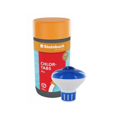 Abbildung von Steinbach Poolpflege Set Chlordosierschwimmer Mini Ø 12,5 cm &amp; Chlortabs 20 g für Dauerdosierung Schockchlorung mit Dosierregler ideal kleine Pools Whirlpools