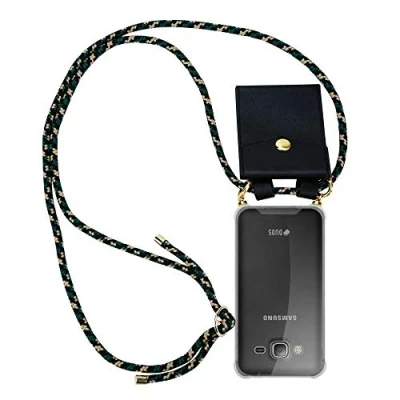 Abbildung von Cadorabo Handykette kompatibel mit Samsung Galaxy J3 2016 Schutzhülle TPU Silikon Case Necklace Design Slim Kratzfest Kordel Band Etui Rundumschutz Hülle für in Grün