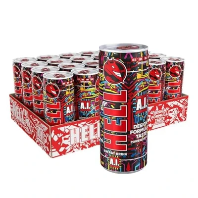Abbildung von A.I. Energy Drink 32 mg/100 ml Koffein Vitamine B3, B5, B6, B12 Ohne Konservierungsstoffe Umweltfreundliche Verpackung 24 x 250ml Kompatibel mit HELL