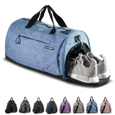 Abbildung von Fitgriff® Sporttasche &amp; Reisetasche für Damen und Herren mit Schuhfach Nassfach Tasche Sport, Fitness Reisen Trainingstasche, Gym Bag (Light Blue, 58 x 31 cm (Medium))
