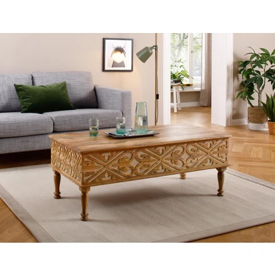 Abbildung von Home affaire Couchtisch &quot;Spring&quot;, aus massivem Mangoholz mit detailreichen Schnitzereien, Breite 120 cm