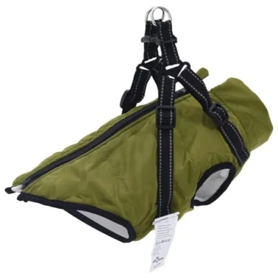 Abbildung von vidaXL Hundemantel mit Geschirr Wasserdicht Armeegrün L40, Winter, Hundejacke Geschirr, Welpenmantel