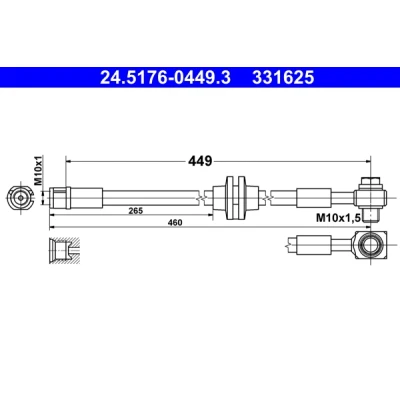 Abbildung von ATE 24.5176 0449.3 Bremsschläuche 449 OPEL: Zafira C Tourer