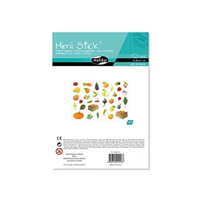 Abbildung von Maildor AE016O Packung mit 408 Stickers Mini Stick (ideal für Kinder ab 5 Jahren, 12 Blätter in Format DIN A5, 14,8 x 21 cm, Obst und Gemüse)
