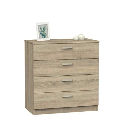 Abbildung von Muebles Pitarch Kommode 4 Schubladen mit Metallführungen, Schlafzimmerkommode, Cambrian Eiche, 78x74x40 cm (Höhe x Breite Tiefe), Kollektion Tibet
