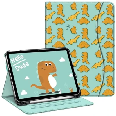 Abbildung von Fintie Hülle für iPad 10. Generation 2022 (10.9 Zoll) Multi Winkel Folio Schutzhülle mit Pencil Halter, Dokumentenfach und Auto Schlaf/Wach Funktion, (Z Dino Nuggets)