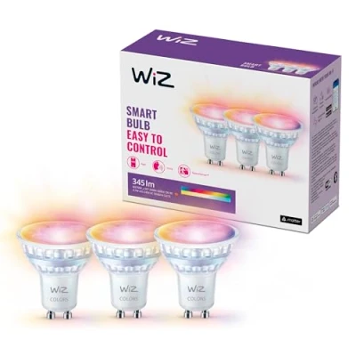 Abbildung von WiZ GU10 smarte LED Lampe im Glasdesign 50W, mit 16 Mio. Farben + Weißschattierungen, WLAN/Bluetooth, Sprach / App Steuerung, funktioniert Google Home, Alexa und HomeKit