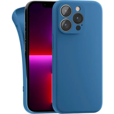 Abbildung von MyGadget Hülle Kompatibel mit iPhone 13 Pro robuste Silikon Schutzhülle TPU Case Slim Silikonhülle Back Cover Kratzfest Handyhülle Dunkelblau