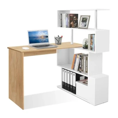 Abbildung von Mondeer Eckschreibtisch Schreibtisch, drehbarer Computertisch, mit Regal