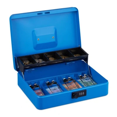 Abbildung von relaxdays Geldkassette mit Zahlenkombination, Blau