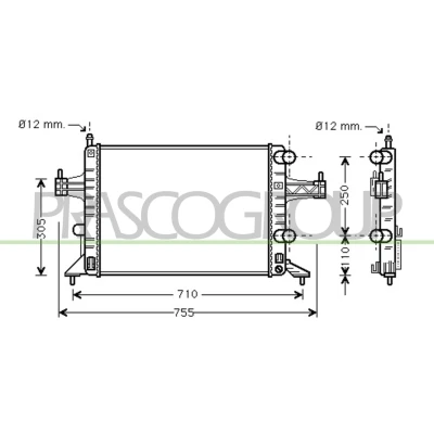 Abbildung von PRASCO OP030R001 Kühler, Motorkühlung Aluminium 540 378 23 Kühlrippen mechanisch gefügt OPEL: Corsa C Schrägheck, Combo Kasten / Kombi