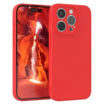 Abbildung von EAZY Case Silikonhülle für iPhone 15 Pro Hülle Silikon Rot weich stoßfeste Handyhülle Schutzhülle mit Kameraschutz Dünn Premium Schutz Cover TPU Phone Bumper in
