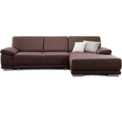 Abbildung von CAVADORE Ecksofa Corianne mit Schlaffunktion / Bettsofa in L Form im modernen Design, inkl. Armteilverstellung und Longchair 282 x 80 162 Kunstleder, braun