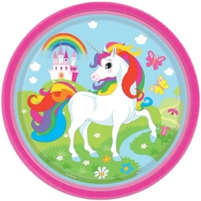 Abbildung von Einhornplatten Regenbogen 23cm 8 Stücke