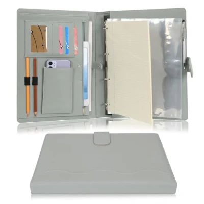 Abbildung von Wonderpool A4 PU Leder Ringhalter Schreibmappen Multi Dokumententasche mit Herausnehmbarem Binder Klemmbretter und funktioneller Tasche für Organizer Büro Reise Schule (Grün)