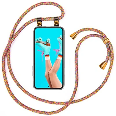Abbildung von moex Handykette kompatibel mit Samsung Galaxy S23 Plus Hülle Band Längenverstellbar, Handyhülle zum Umhängen, Silikon Case Transparent Kordel Schnur abnehmbar in Rainbow