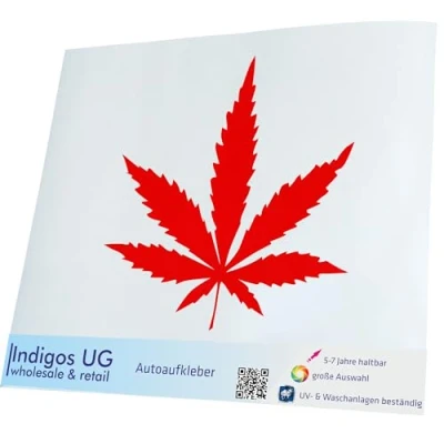 Abbildung von INDIGOS UG Aufkleber Autoaufkleber JDM Die cut Hanf Blatt 90x90mm Gold Heckscheibe Heckscheibenaufkleber Sticker Tuning Boot Auto Laptop LKW