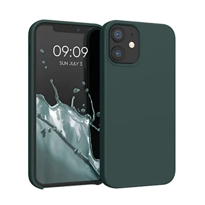 Abbildung von kwmobile Hülle kompatibel mit Apple iPhone 12 Mini Silikon Handy Case Handyhülle weiche Oberfläche kabelloses Laden Blaugrün