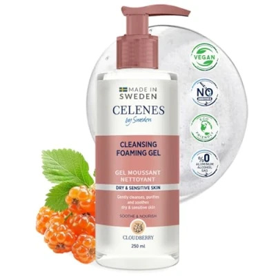 Abbildung von Celenes by Sweden Cloudberry Reinigungsschaum Gel Beruhigend und Nährend Ohne Alkohol, Silikone Parabene Geeignet für trockene &amp; empfindliche Haut Umweltfreundlich 250 ml