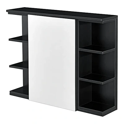 Abbildung von en.casa Badezimmerspiegelschrank »Harstad« Wandschrank mit verspiegelter Tür 64x80x20 cm Schwarz