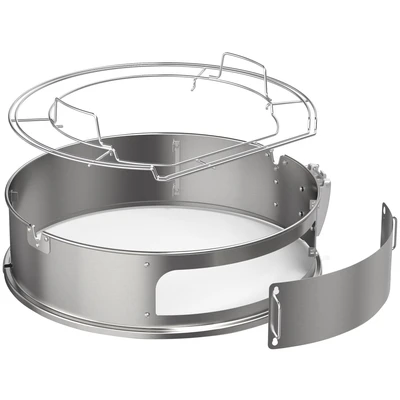 Abbildung von RÖSLE Grillerweiterung &quot;Gourmetring, für Kugelgrills Ø: 60 cm, 25047&quot;, Edelstahlring Drehspieß und Zubereitung von Pizzas