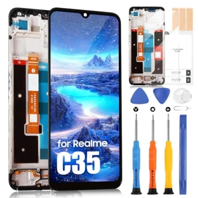Abbildung von LCD Display für Realme C35 Bildschirm RMX3511 Touchscreen Digitizer Full Assembly mit Reparatur Set (6,6 Zoll, Schwarz Rahmen)