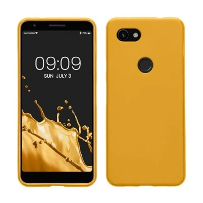 Abbildung von kwmobile Hülle kompatibel mit Google Pixel 3a weiches TPU Silikon Case Cover geeignet für kabelloses Laden Honiggelb