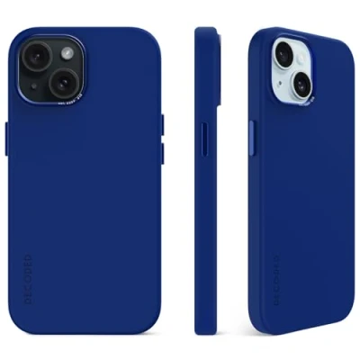 Abbildung von DECODED Silikonhülle für Apple iPhone 15 Plus (6,7 Zoll) Premium Soft Touch Beschichtung schützende und stoßfeste Handyhülle MagSafe kompatibel Mikrofaserfutter Galaktisches Blau