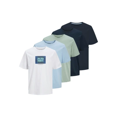 Abbildung von Jack &amp; Jones Jjhudson TEE CREW NECK 5 PACK Tshirt print, Herren, Größe: 5XL, Black/sky captain/white/iceberg green/blue
