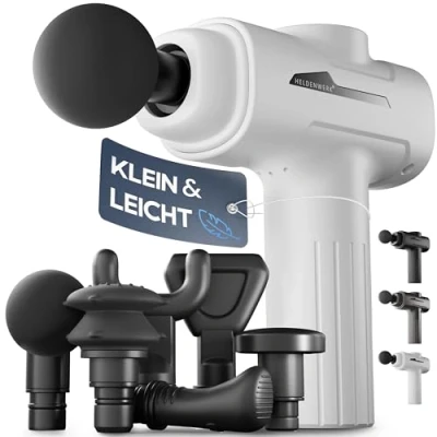 Abbildung von HELDENWERK Massagepistole inkl. 6 Massageköpfen &amp; 3200 U/min I Muskel Massage Gun mit USB C Anschluss Massagegerät, Massagegun, Muskelmassagepistole, Muskelpistole (Weiß)