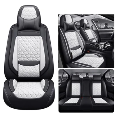 Abbildung von Eunncu Autositzbezüge komplettes Set Universal in Stylish Design Schonbezüge für Vordersitze und Rückbank Auto Sitzbezüge Airbag Kompatibel Premium Wasserdicht Sitzbezug, Schwarz Weiß