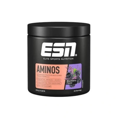 Abbildung von ESN AMINOS, Blackberry, 400 g, feines Amino Pulver mit essentiellen Aminosäuren &amp; Astragin, 3,2 g Leucin pro Portion, ideale Löslichkeit, vegan made in Germany