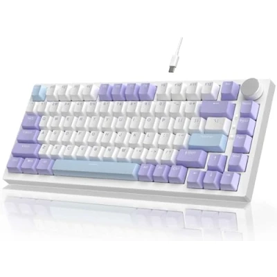 Abbildung von YINDIAO AK820 Mechanische Tastatur mit Knopf,75% ANSI Layout,82 Tasten,Kabelgebundene Gaming Tastatur,Verbesserte Dichtungsmontage,Hot Swappable,Custom Linearer Schalter,RGB Licht,für PC,MAC (Lila)