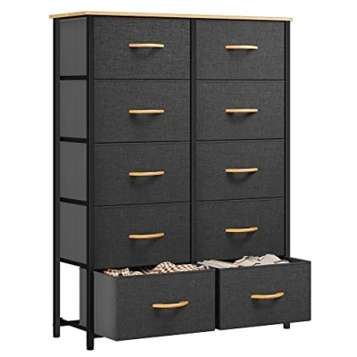 Abbildung von YITAHOME Kommode, Kommode mit 10 Schubladen, Stoffkommode für Schlafzimmer, Wohnzimmer, Schrank,Stabiler Stahlrahmen, Leicht zu Ziehen, Stoffkörbe und Holzoberfläche, Dunkelgrau