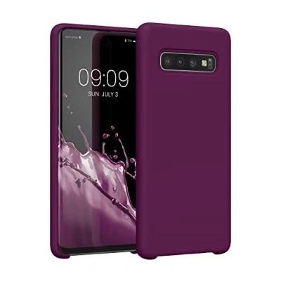 Abbildung von kwmobile Hülle kompatibel mit Samsung Galaxy S10 Silikon Handy Case Handyhülle weiche Oberfläche kabelloses Laden Bordeaux Violett