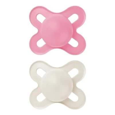 Abbildung von MAM Original Start Schnuller für Neugeborene im 2er Set Größe 0 2 Monate, Naturkautschuk Sauger, bio rund, mit Schnullertasche, rosa