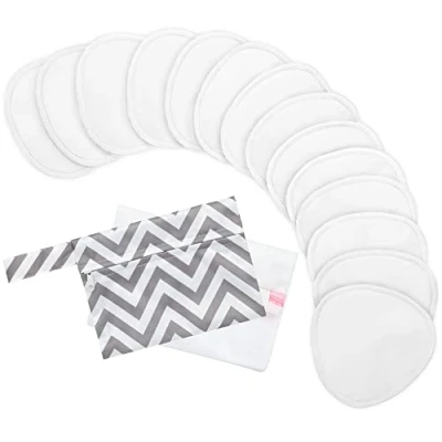 Abbildung von 14 Bio Bambus Stilleinlagen Waschbare zum Stillen, Weich Wiederverwendbare Stilleinlagen, Mehrweg Still BH Brustwarzeneinlagen + Wäschebeutel (Soft White, L 12 cm)
