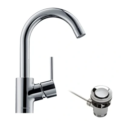 Abbildung von hansgrohe Talis S Waschtischarmatur mit Zugstangen Ablauf, 360 schwenkbar, Wasserhahn Bad Auslauf Höhe 191 mm, Mischbatterie Waschbecken wassersparend (EcoSmart), Chrom, 32070000