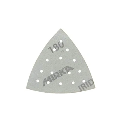 Abbildung von Mirka Iridium Schleifdreieck Premium Schleifpapier 93x93x93mm 15 Loch Klett, Korn 180, 50 Stk / Zum Schleifen von Lack, Spachtel, Grundierung, Holz, Stahl, Mineralwerkstoffe, Kunststoff