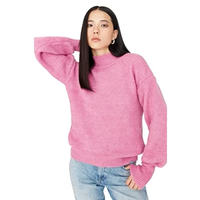 Abbildung von TRENDYOL Damen Pullover mit Stehkragen Sweatshirt, Rose, 38