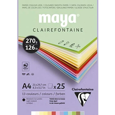 Abbildung von Clairefontaine 975336C Malblock verleimt mit 25 Blatt Maya Zeichenpapier, glatt 21x29,7 cm 270g, Pastell farbig sortiert (12 Farben + 1 weiß )