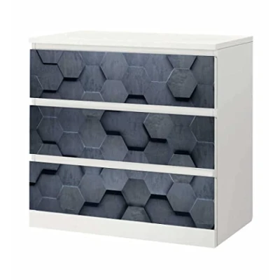 Abbildung von MyMaxxi Klebefolie Möbel passend für IKEA Malm Kommode Motiv Hexagon Muster schwarz Möbelfolie selbstklebend Dekofolie Tattoo Aufkleber Folie Wohnzimmer, malm_Groesse:3 Schubladen