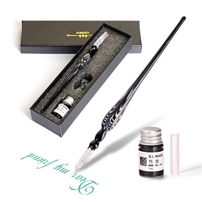 Abbildung von Glasstifte Set Kalligraphie Stift Schreiben, Glas Dip Pen und Tinte Set,für Grußkarten, Unterschriften, Zeichnen, Schreiben.