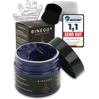 Abbildung von Binego® Lederreparaturset Leder &amp; Kunstleder Reparatur Set Lederreparatur Flüssigleder Lederfarbe Reparieren Reparaturset Aufbereitung Farbe Blau Hellblau Marineblau