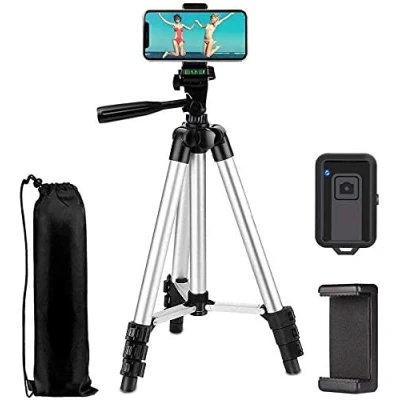 Abbildung von Handy Stativ Smartphone iPhone Stative mit Halterung und Bluetooth Fernauslöser Dreibein für Kamera &amp; Gopro Kompatibel 12 Pro Max/12 Pro, Galaxy S20 usw