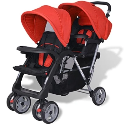 Abbildung von Festnight Geschwisterwagen Kinderwagen Geschwisterkinderwagen aus Stahl + Oxfordgewebe für 1 2 Kinder bis zu je 15kg Rot und Schwarz