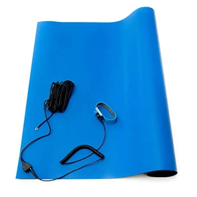 Abbildung von ESD Antistatik Matte, YUANJ Professionelle Antistatische Arbeitsmatte, Gummimatte mit Erdungskabel und Handgelenkschlaufe, 76,5 cm x 47 0,2 cm, Blau