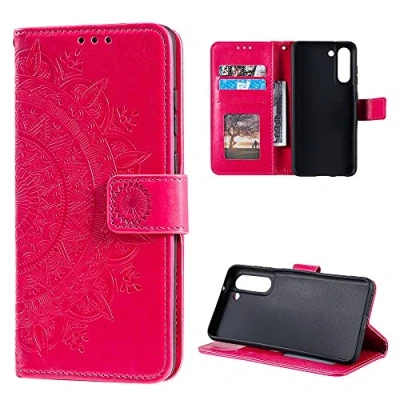 Abbildung von CoverKingz Klapphülle kompatibel mit Samsung Galaxy S21 FE Schutzhülle Kartenfach zum aufklappen Klapphandyhülle Case klappbar Motiv Mandala Pink