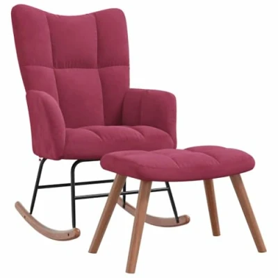 Abbildung von vidaXL Schaukelstuhl mit Hocker, Sessel Schwingstuhl Armlehne, Schaukelsessel Relaxstuhl Wohnzimmer, Relaxsessel Schwingsessel, Weinrot Samt