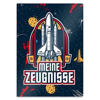Abbildung von itenga Zeugnismappe mit Motiv DIN A4 stabile Dokumentenmappe Sichtbuch für Zeugnisse 20 Hüllen Kinder Jugendliche Schüler Mädchen Jungen (Motiv Weltraum)
